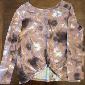 Zella Taupe and Charcoal Tie-Dye Twist-Front Long Sleeve Top